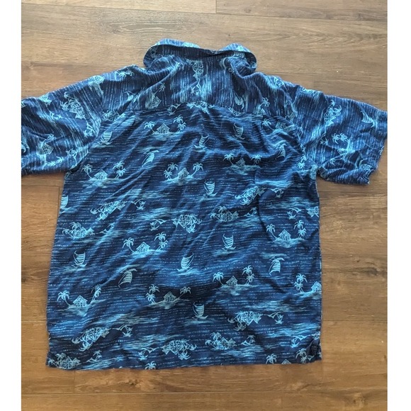 George‎ Mens XL 42-44 Blue Island Print Short Sleeve Button Up Casual Shirt - Picture 2 of 4